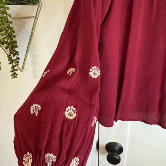 Skies Are Blue Wine Red Embroidered Boho Top - Picture 4 of 5